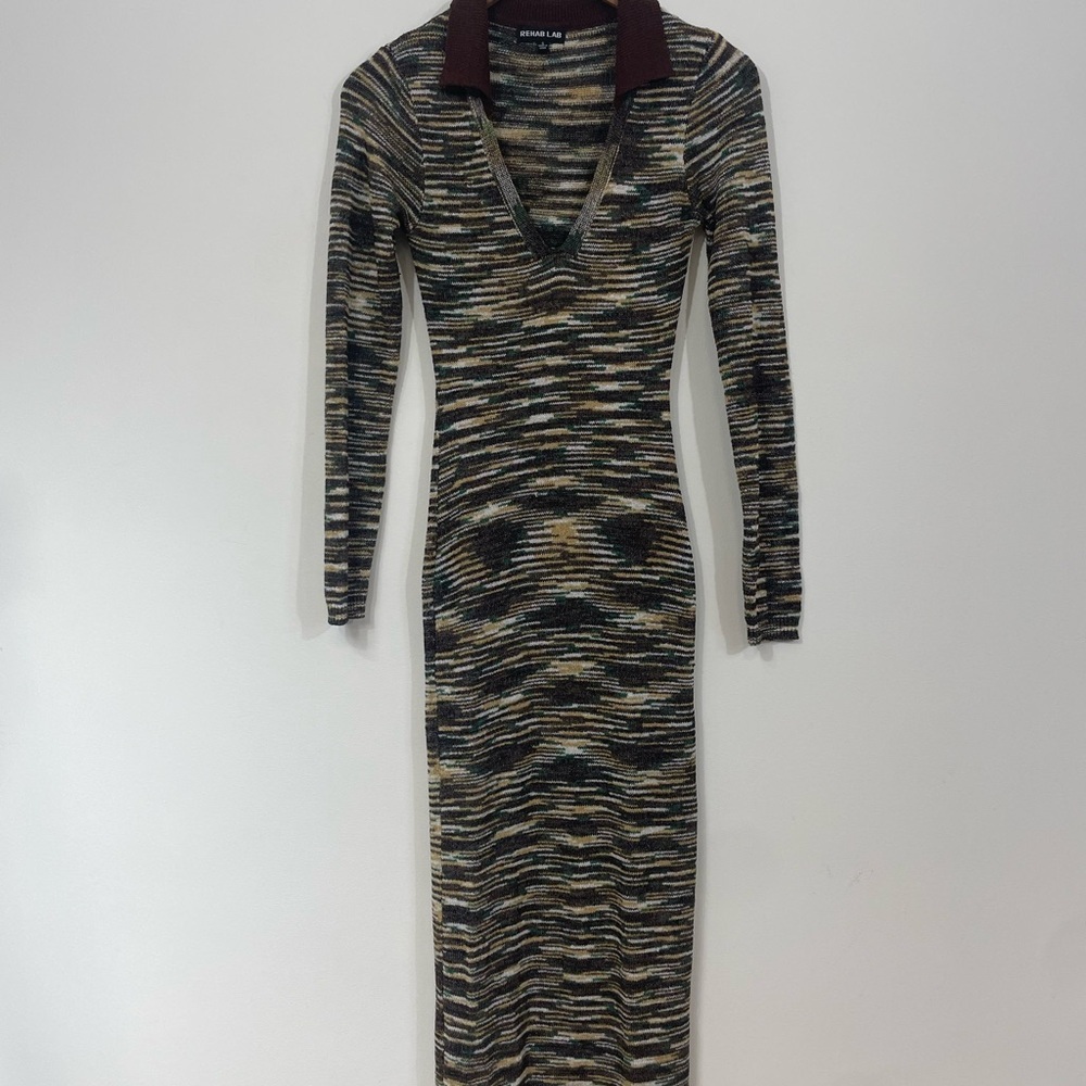 Retro Dress Rehab Lab Midi Mod ’70s Revival Brown Collar Small Preppy Brady